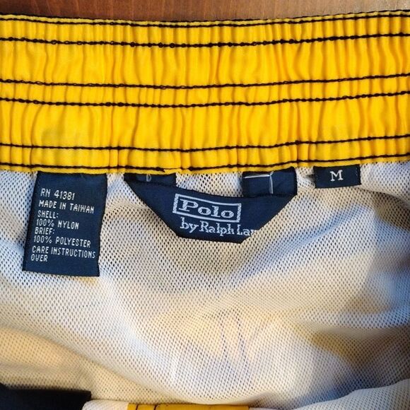 VTG Polo Ralph Lauren Swim Shorts, Size M, Stretch Waist, Black/Yellow, NWT Y2K - Picture 7 of 8